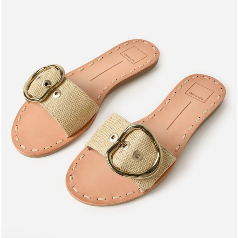 Dolce Vita Danna Slide Sandal Raffia Coastal Grandma Nautical Shoes Size 10